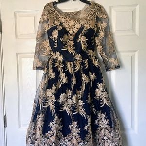 Chi Chi London Navy & Gold Ball Gown